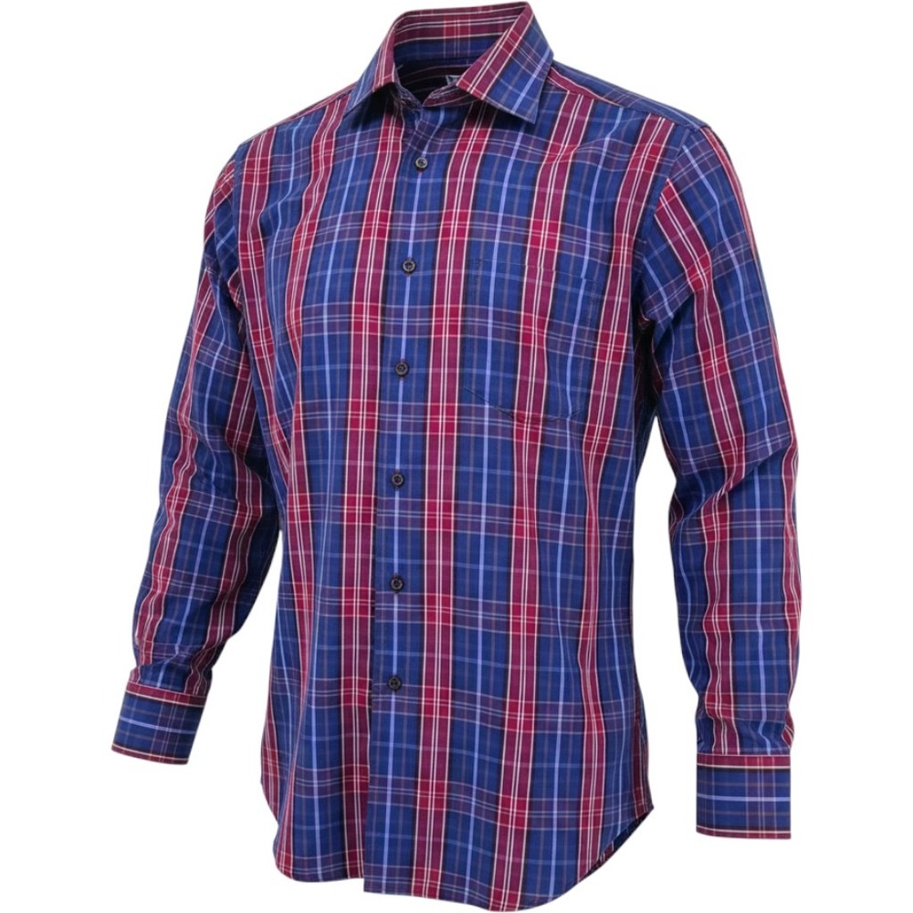 David Donahue Mens L Blue Burgundy Plaid Cotton Button Down Shirt Long Sleeve